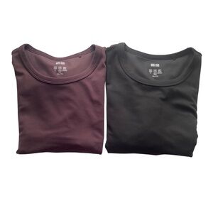 LOT 2 Uniqlo AIRism Long Sleeve Cropped Shirt Woman XXL Black Brown Wicking UPF